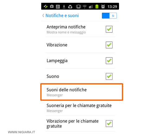 pigia su Suoni delle notifiche