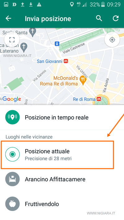 condividere la posizione attuale