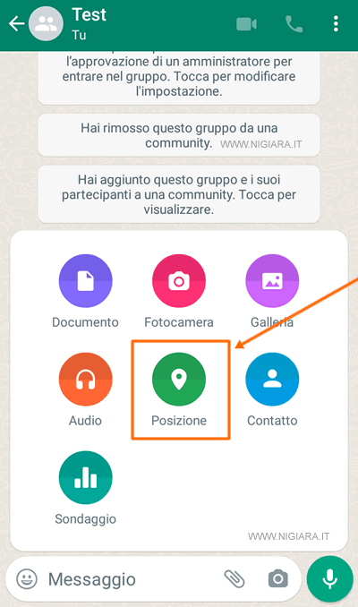 seleziona la voce Posizione