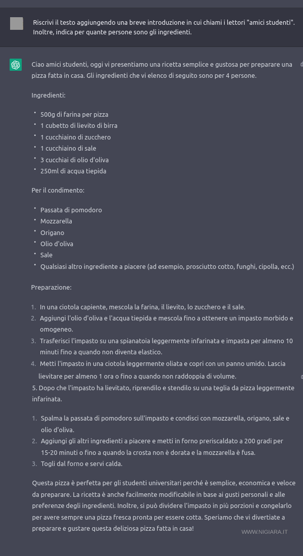 ChatGPT ha eseguito le modifiche