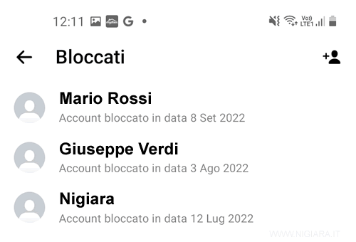 l'elenco delle persone bloccate su Messenger