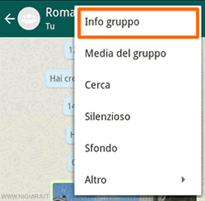 seleziona Info gruppo