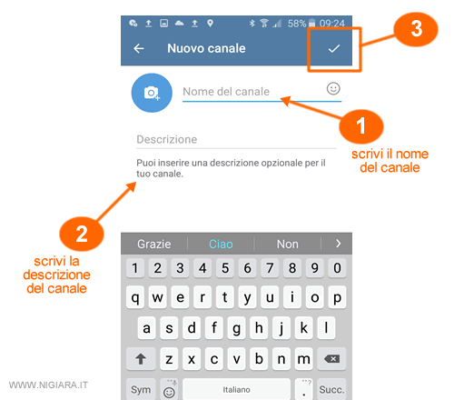 dai un nome al tuo canale su Telegram