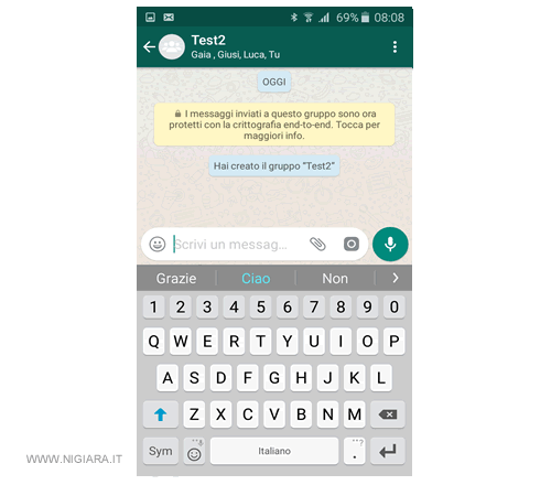 la pagina iniziale della chat di gruppo su Whatsapp
