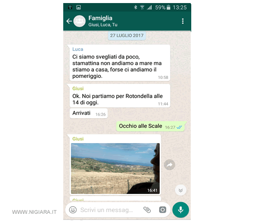 la pagina della chat di gruppo su Whatsapp