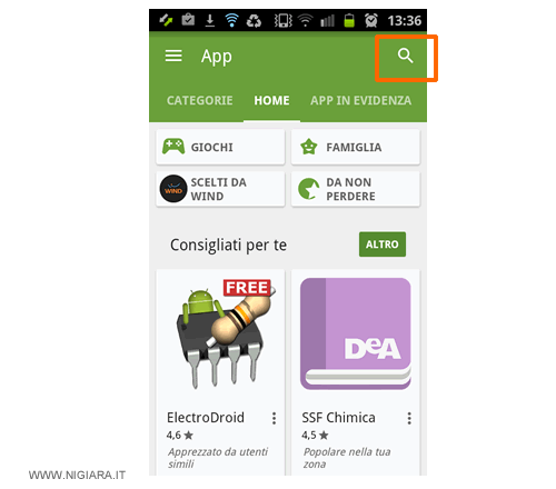 premi su ricerca app dentro PlayStore in alto a destra