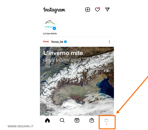 clicca sul profilo utente su Instagram