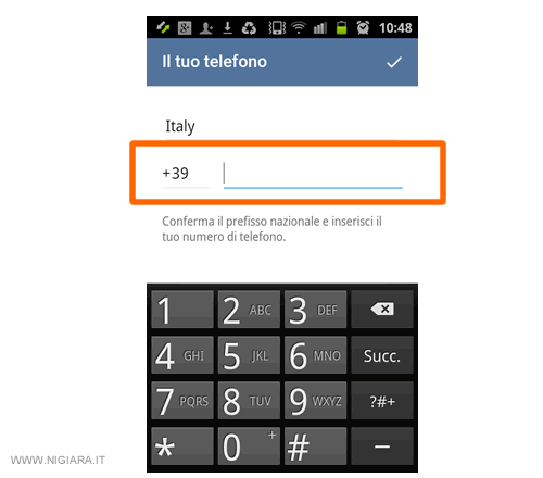 indica il numero di telefono cellulare da usare su Telegram