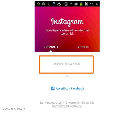 la procedura di iscrizione a Instagram