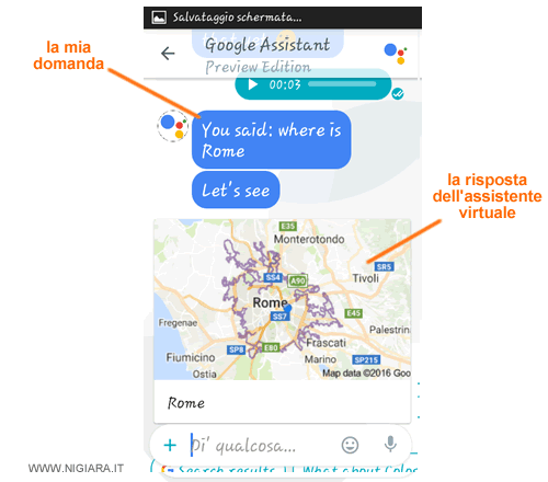 un esempio di risposta dell'assistente virtuale Google Allo
