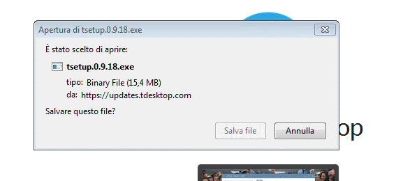 inizia il download del file di installazione