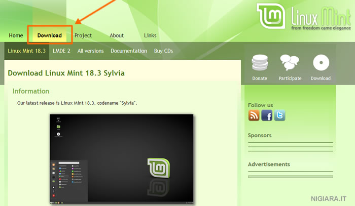 il sito web della distribuzione Linux Mint