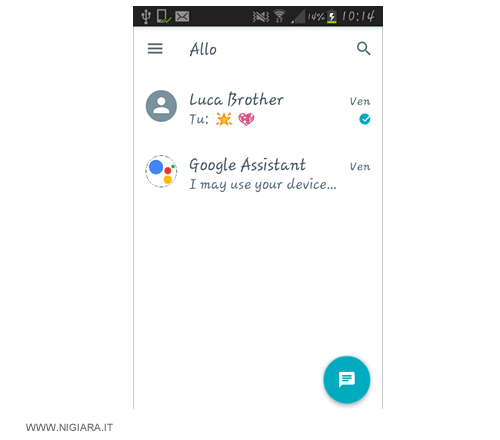 la schermata iniziale di Google Allo