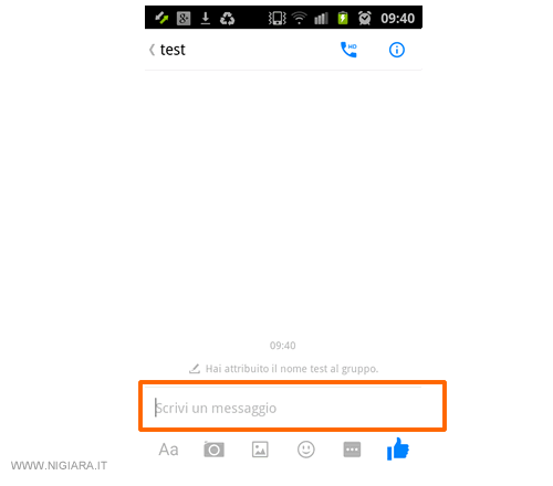 pubblica il primo messaggio sulla chat