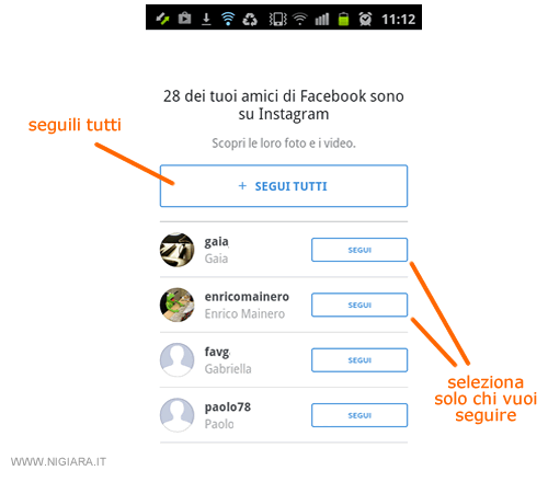 scegli chi seguire su Instagram tra i tuoi amici su FB