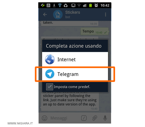 seleziona Telegram per aprire il set di sticker