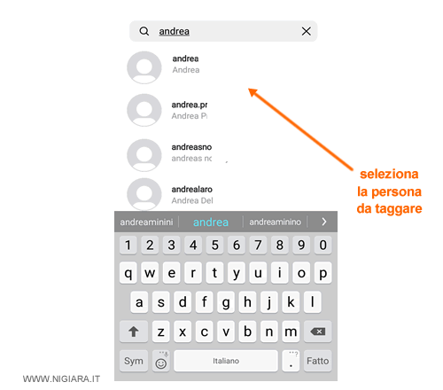 seleziona il nome della persona da taggare