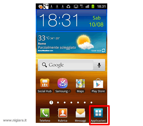 clicca su applicazioni nella prima schermata Android