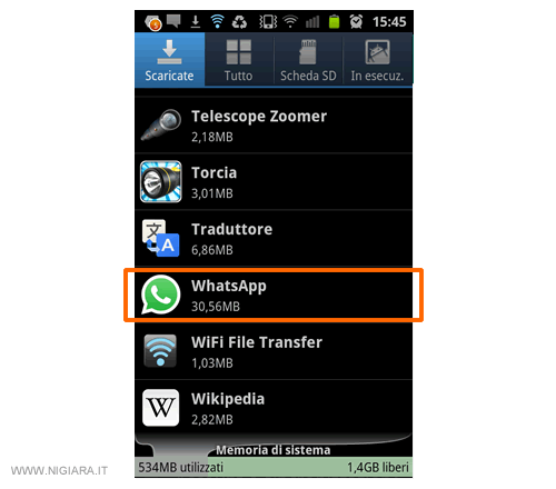 cerca il nome dell'applicazione da rimuovere