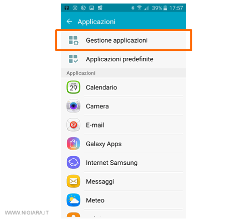 premi sulla voce Gestione Applicazioni