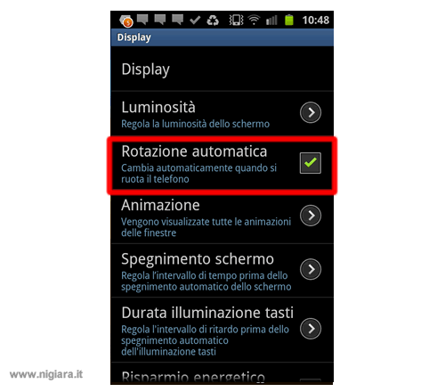 attivazione della rotazione automatica sullo smartphone