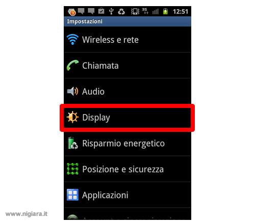 selezionare la configurazione del Display