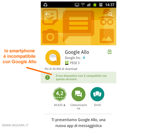 lo smartphone è incompatibile con Google Allo