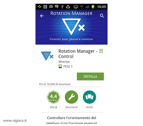 la schermata di installazione dell'applicazione Android