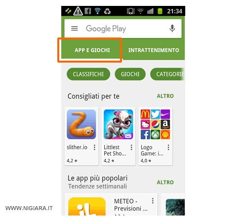 seleziona la voce APP su Google Play