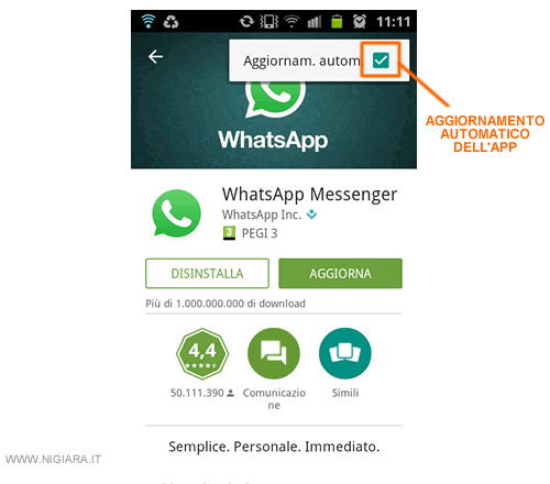 spunta la casella dell'aggiornamento automatico dell'applicazione in alto a destra