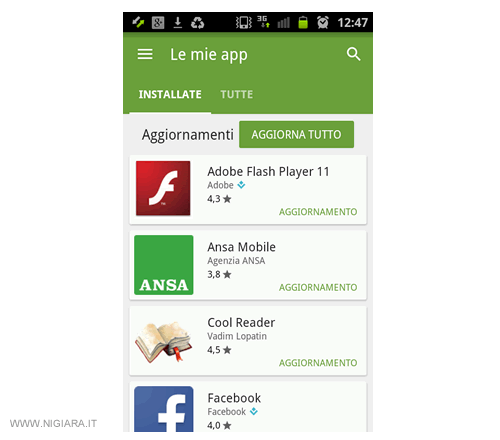 l'elenco delle APP installate sullo smartphone o sul tablet