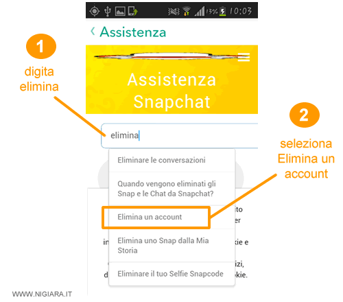come cancellarsi da Snapchat