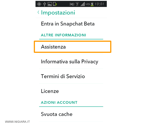 seleziona la voce Assistenza