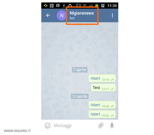premi sul nome del bot nel menù in alto