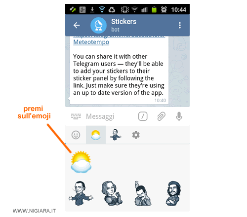 premi sull'emoji per aggiungere una emoticon