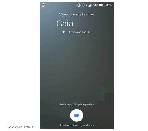 la videochiamata in arrivo