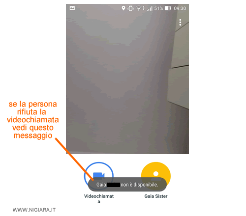 quando la chiamata viene rifiutata si vede questo messaggio