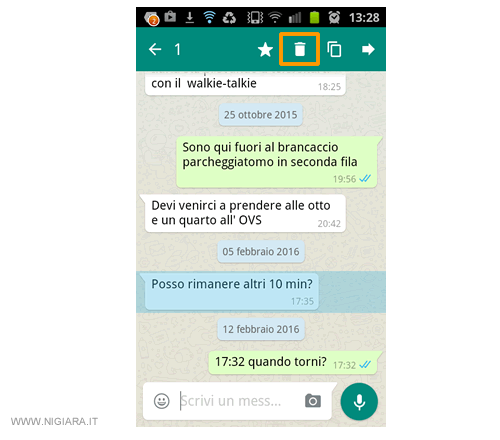 premi sull'icona del cestino