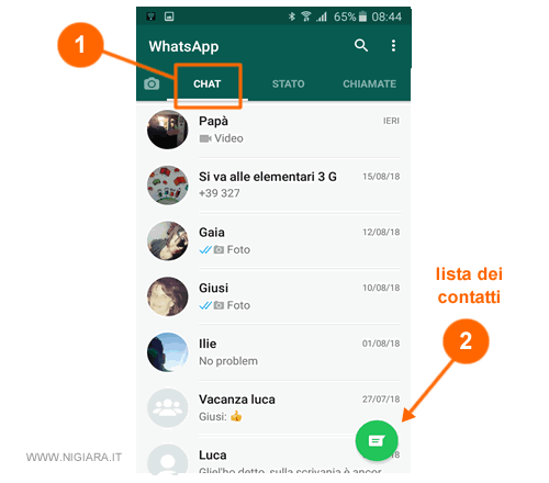 Elenco dei contatti su Whatsapp 