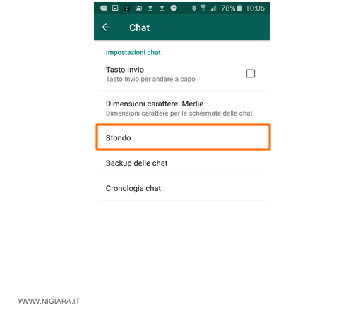 selezionare la voce di menu Sfondo