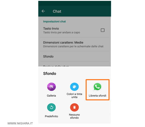 selezionare la libreria degli sfondi