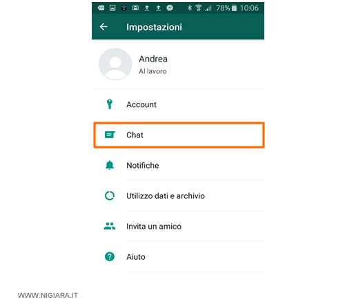 selezionare la voce di menu Chat