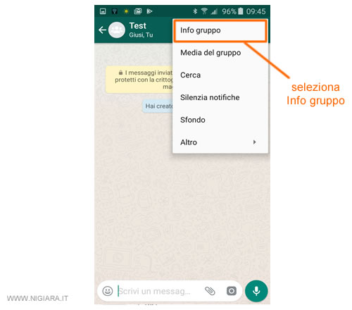 seleziona la voce Info Gruppo nel menù principale