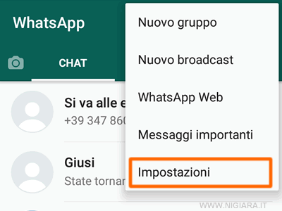 premi sulla voce Impostazioni nel menu