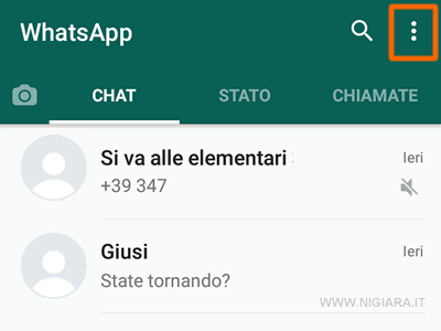 il menu principale di Whatsapp